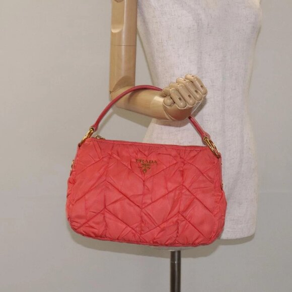 Prada Handbags - PRADA Hand Bag Nylon Leather Orange Gold Auth